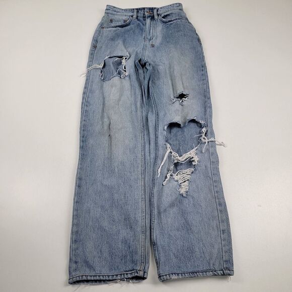 Ksubi Jeans Womens 25 Blue Denim Distressed High Rise Skate Jeans Size 25x28 - Picture 1 of 12
